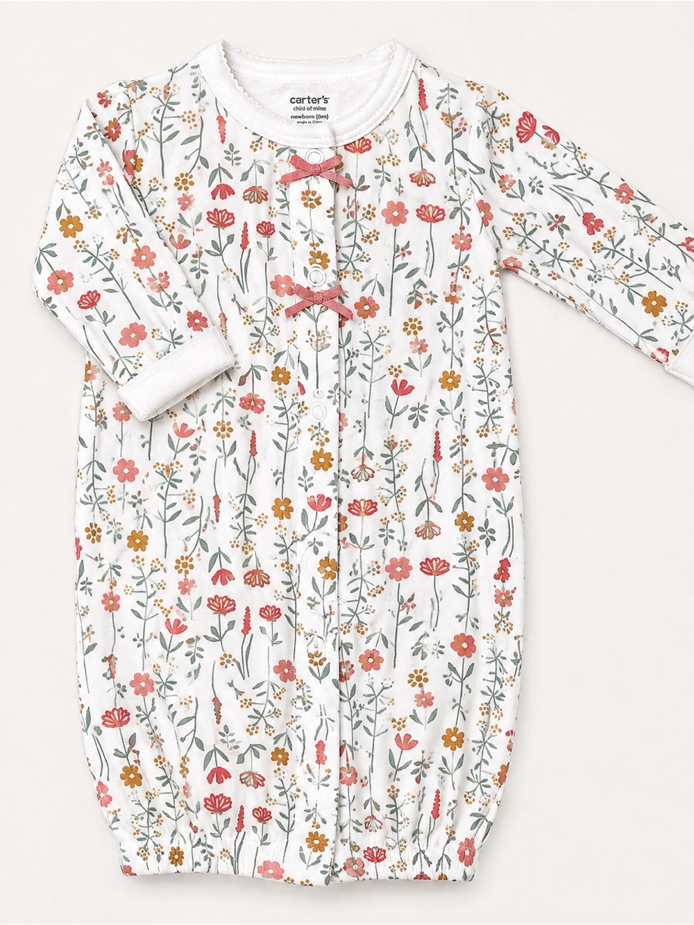 child of mine White Floral gown with Pink & Mustard Accents